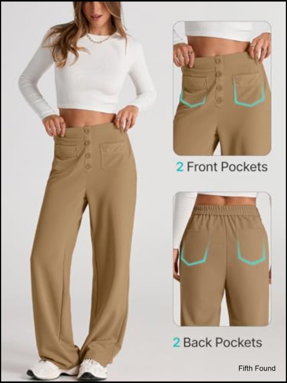 High Waist Straight Leg Work Pants with Pockets Office Trousers - Picture 3 of 7